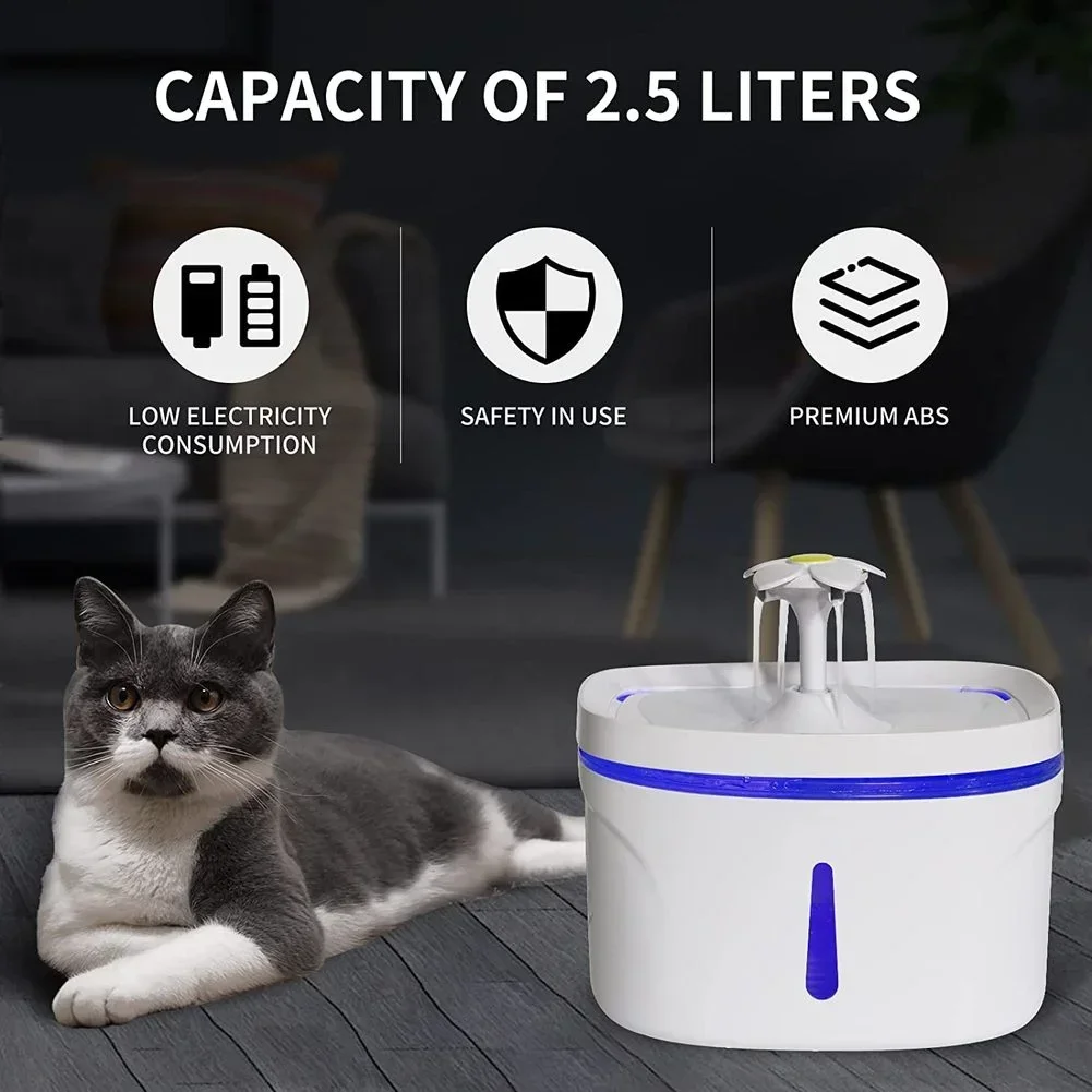 Fuente de agua automática para gatos de 2,5 L con iluminación LED, bebedero para perros, comedero para gatos, dispensador de agua para mascotas, bebedero automático - imagen 2