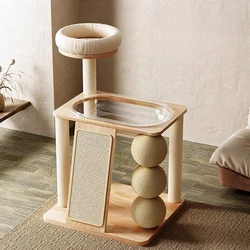 Árbol para gatos de madera maciza con hamaca y rascador sisal