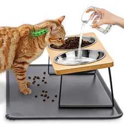 Platos elevados antivómito para gatos con tapete de silicona – Soporte inclinado 15°