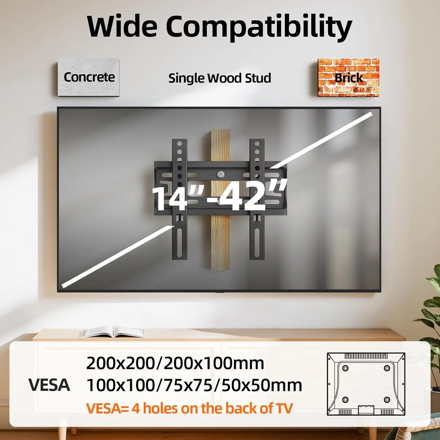 Soporte de pared fijo para TV y monitor – Perfil bajo y resistente - imagen 3