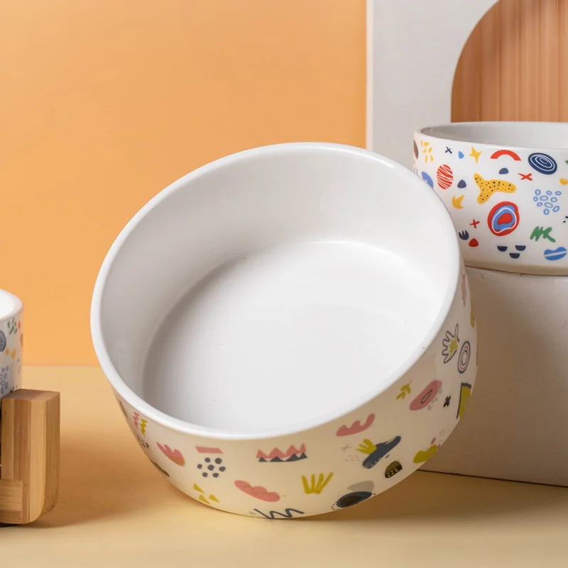 Cuenco de cerámica antideslizante para perros, cuenco para mascotas de 12-17CM de diámetro, comedero para gatos con soporte de madera, cuenco de comida para perros y gatos, suministros para perros - imagen 2