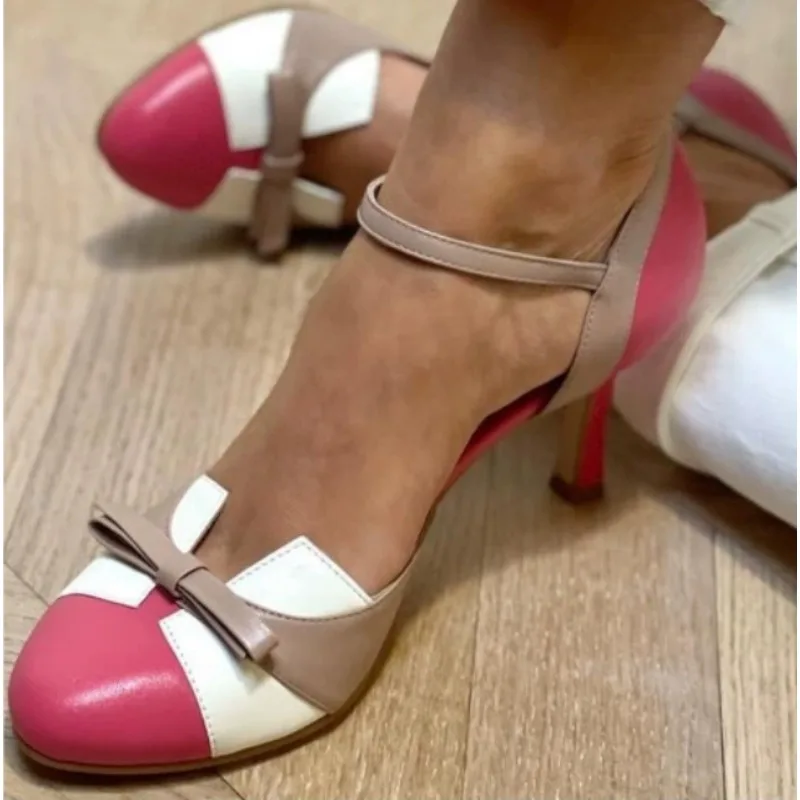 Zapatos tacón bajo para perros y gatos redondos con lazo y hebilla