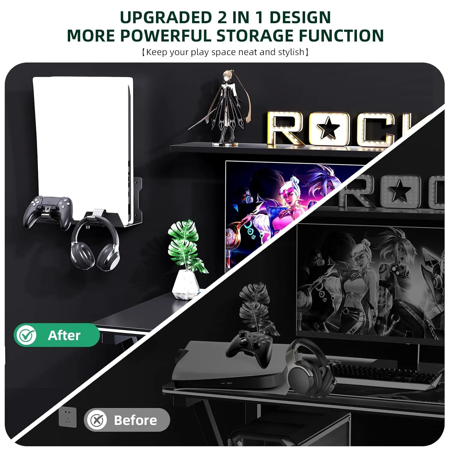 Soporte de pared con cargador dual para PS5 – Mandos y auriculares - imagen 5