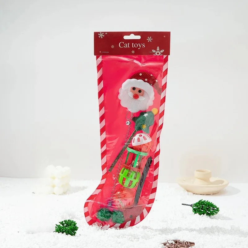 Nuevo juego de juguetes navideños para gatos para mascotas, caja de regalo interactiva con combinación de campanas, calcetín navideño y palo de juguete con diseño de alces adecuado - imagen 3