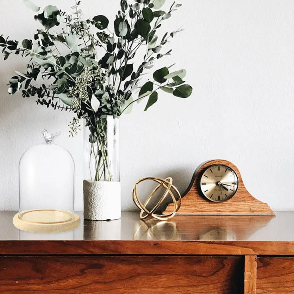 Vitrina de vidrio transparente con mango de pájaro, Base de madera, cubierta de polvo de botella de vidrio, caja de flores de exhibición, decoración del hogar - imagen 3