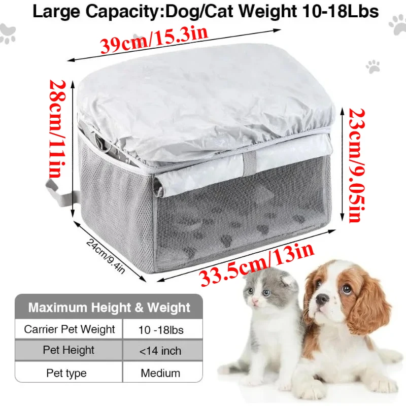 Cesta para bicicleta para perros, portabicicletas para mascotas, asiento de coche para perros con cuerda de seguridad, correa de hombro ajustable, bolsa portátil transpirable para perros y gatos - imagen 2