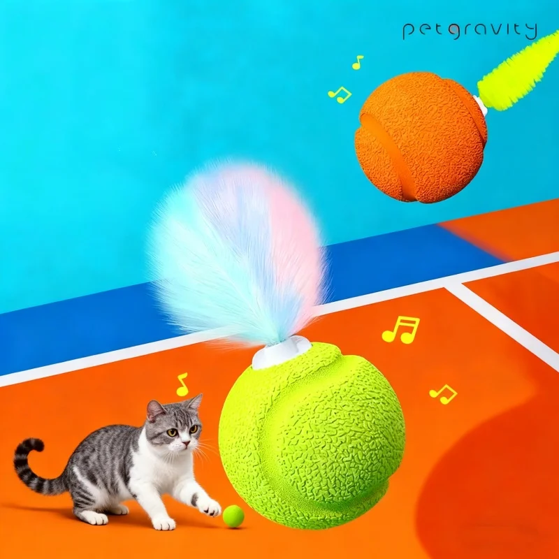 Pelota para gatos con plumas, juguetes para gatitos, pelota con sonido, ejercicio interactivo hinchable, herramienta de entrenamiento de entretenimiento para gatos de interior