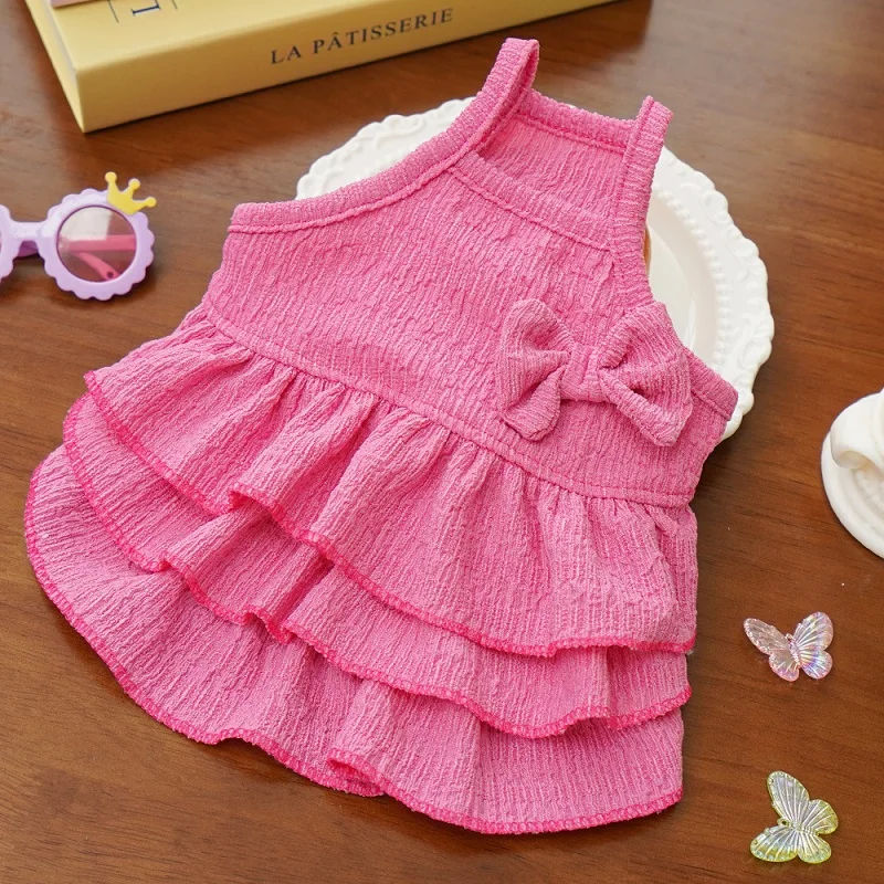 Vestido de verano para mascotas para perros pequeños, falda de princesa con lazo de lujo para mascotas, ropa bonita y sólida para cachorros, vestido con tirantes para gatos, ropa para perros Yorkshire - imagen 5