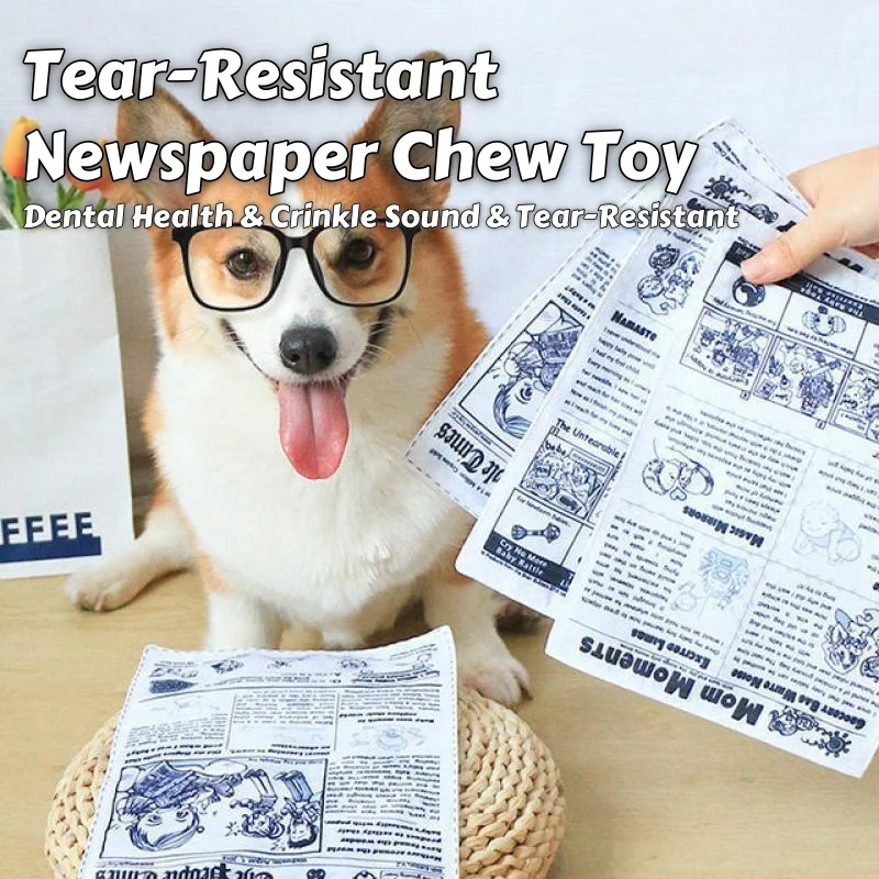 Juguete para masticar periódico resistente a desgarros: textura realista para la salud dental del perro y el entretenimiento para gatos con sonido arrugado interactivo