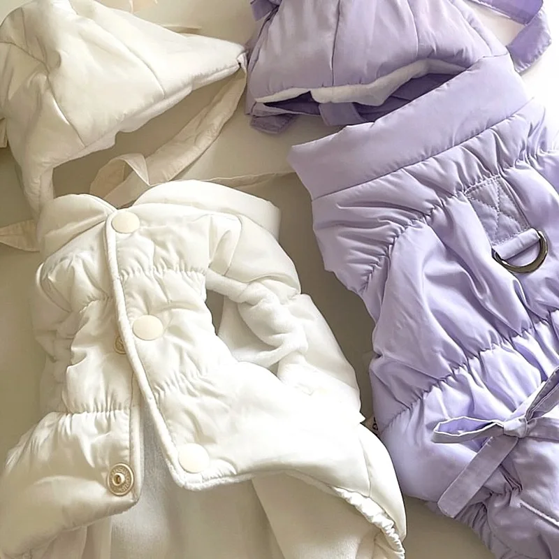 Abrigo de invierno para perros pequeños de color sólido | Ropa acolchada de plumón engrosada, cierre a presión de dos pies estilo Teddy (sin sombrero) - imagen 2