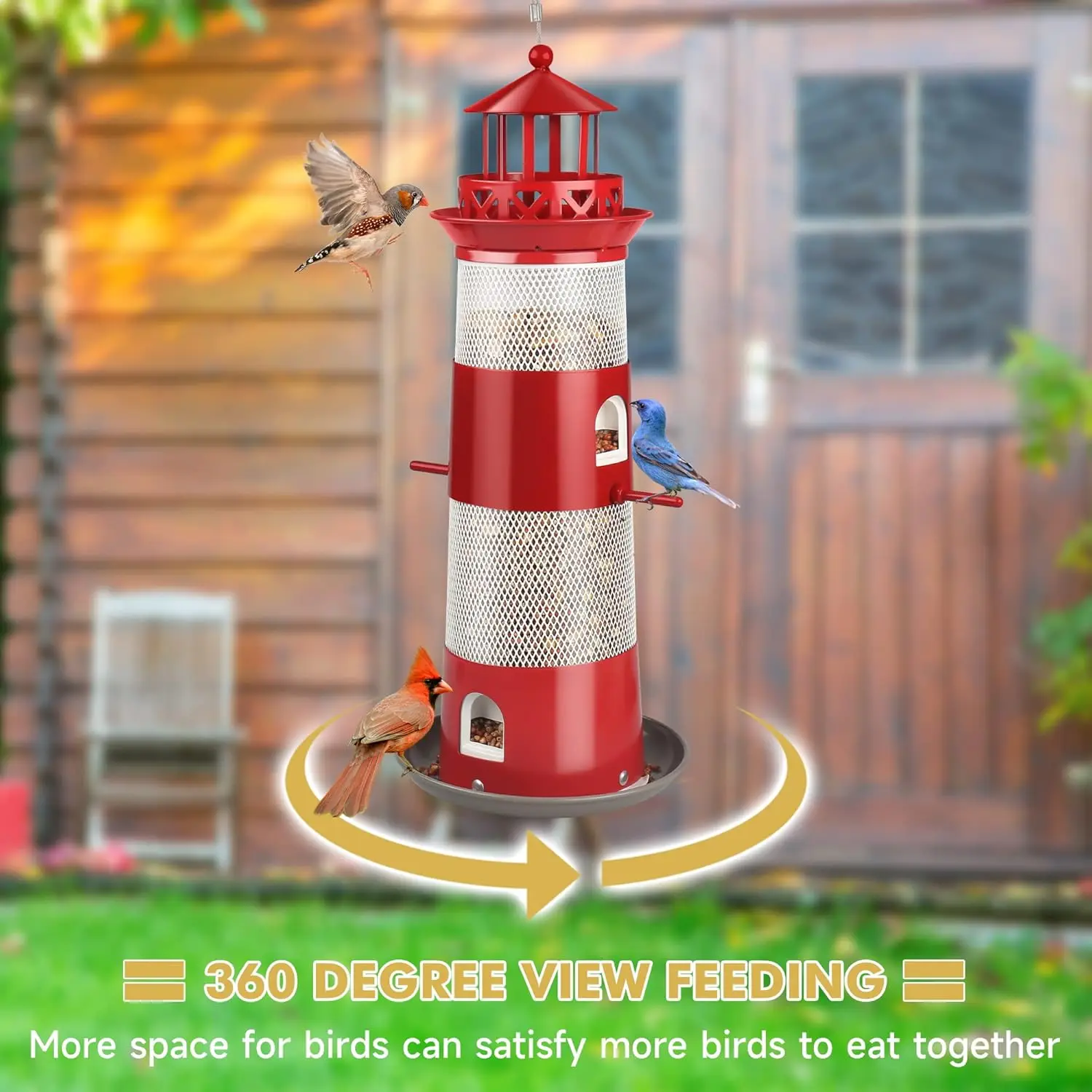 Comederos para pájaros a prueba de ardillas, torre para exteriores, comedero de Metal para pájaros salvajes para colgar en el exterior, perchas de 4 puertos de gran capacidad