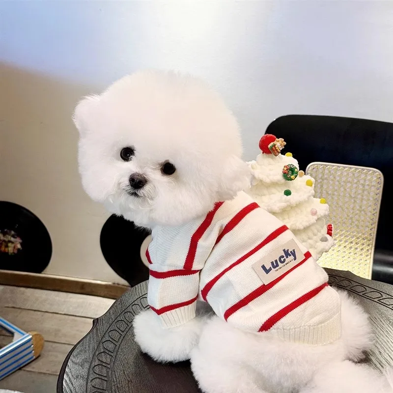 Suéter clásico a rayas para perros, ropa de invierno para perros, abrigo para cachorros, cárdigans tejidos, sudadera para perros, ropa para Bulldog Francés Chihuahua