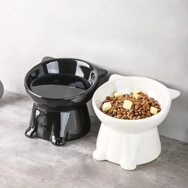 Cuenco de cerámica negro para gatos, suministros para mascotas, Color macarrón para perros, nuevo cuenco Universal para gatos y perros - imagen 5