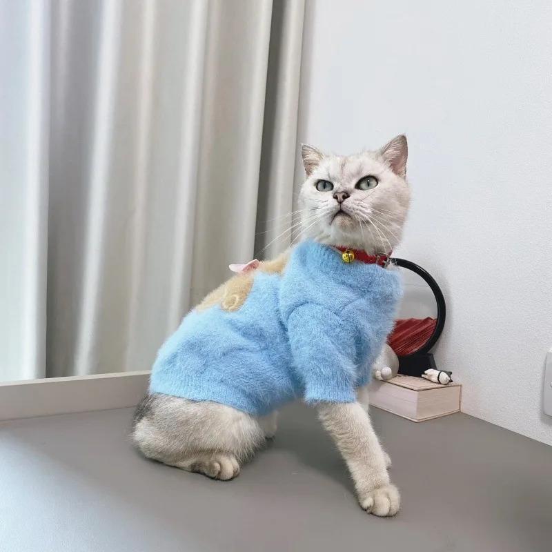 Suéter con lazo de oso para mascotas, pajarita para gatos, suéter de oso, ropa de peluche de Yorkshire gruesa y cálida, ropa para cachorros pequeños - imagen 2