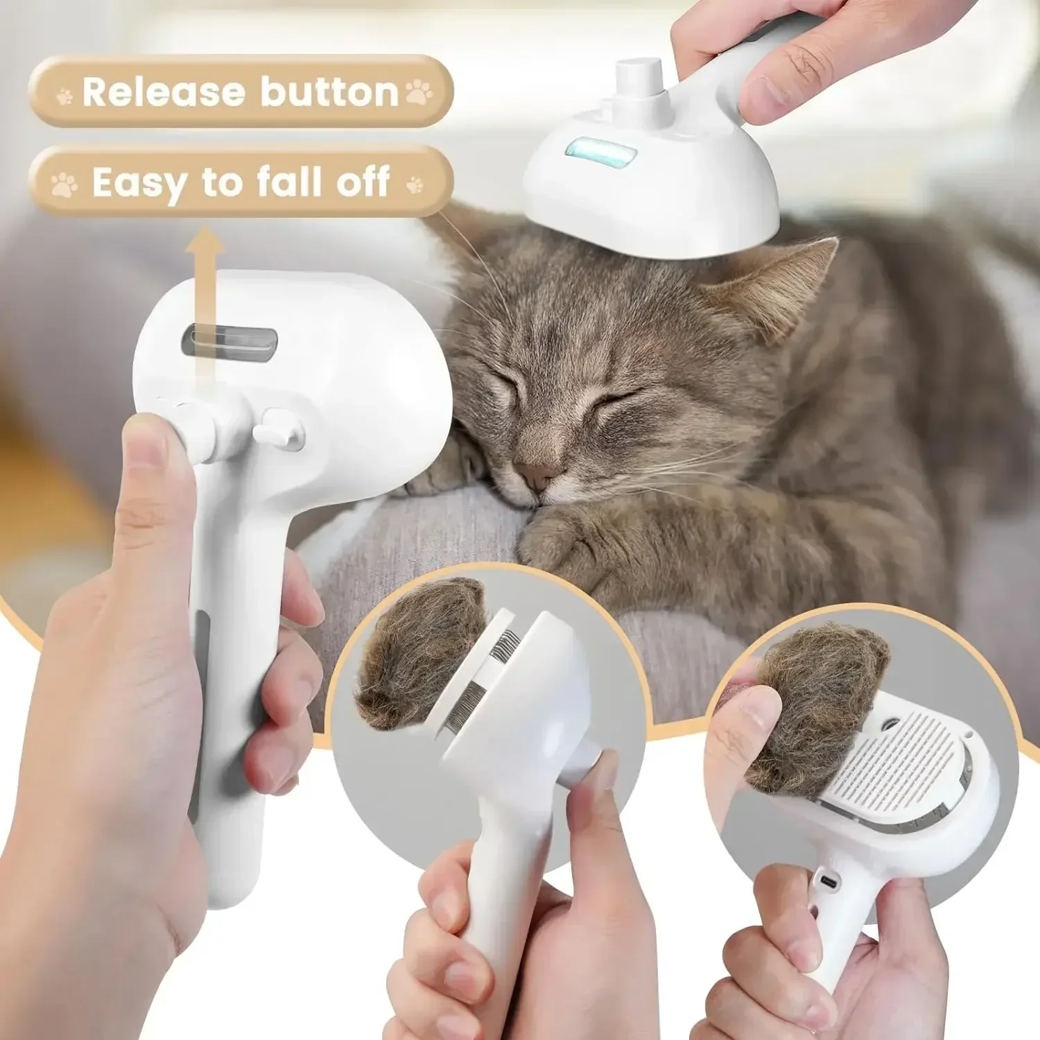 Cepillo 3 en 1 para gatos y perros: eléctrico, vapor y desenredado - imagen 5