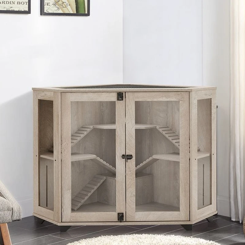 Jaula grande para hámster, jaulas esquineras para conejos y hámster, casa transpirable para hámsteres, conejos y erizos con cerradura, casas para animales pequeños de interior - imagen 3