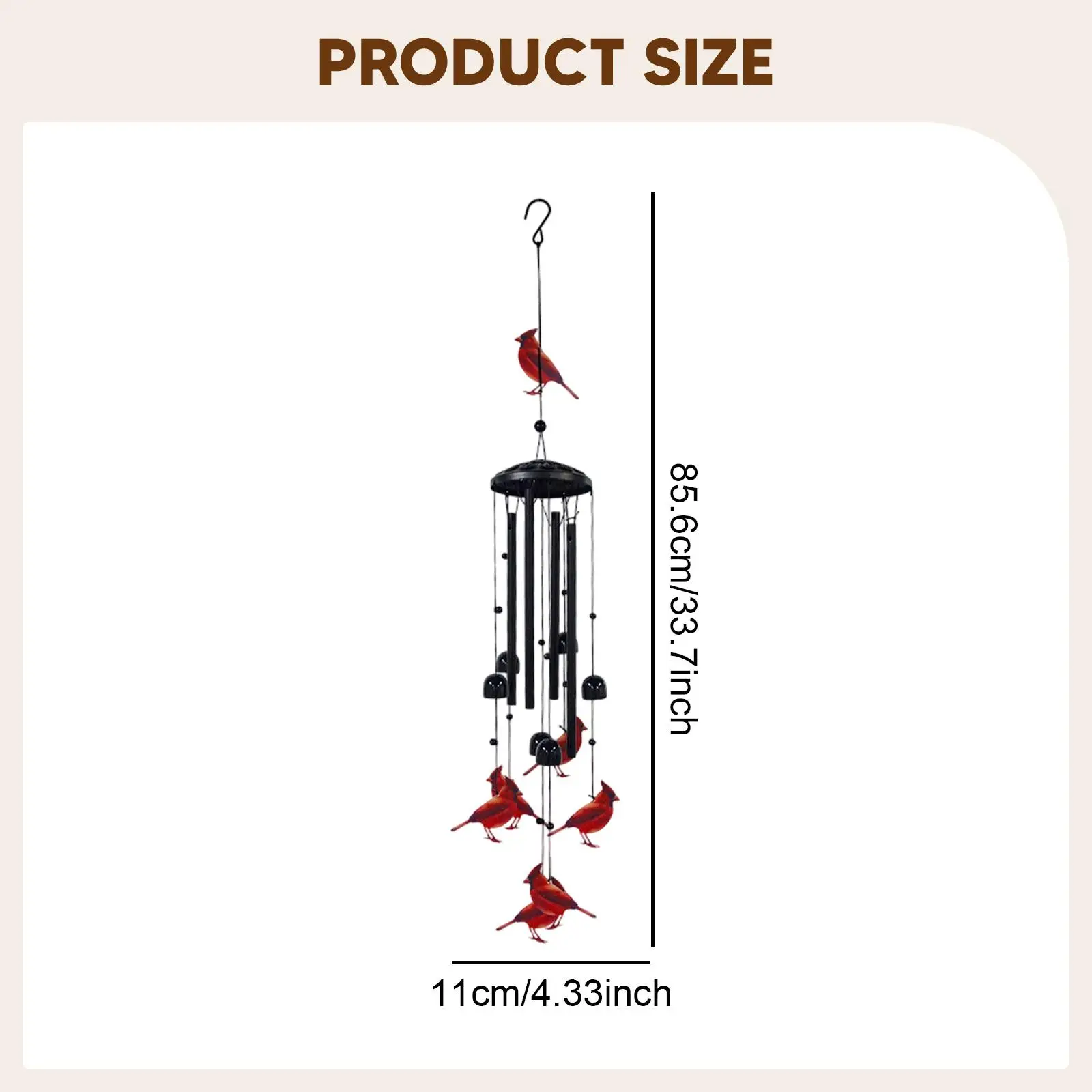 Cardinal Wind Chime Outdoor Housewarming Gift Sympathy Windchime Hanging Decoration for Courtyard Home Mom Grandma Women