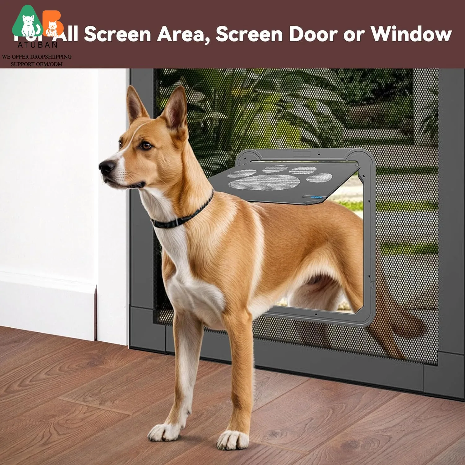 ATUBAN Puerta de pantalla grande para perros con cierre magnético Puerta de pantalla para mascotas para puerta de pantalla corredera/Puerta con cerradura para perros y gatos