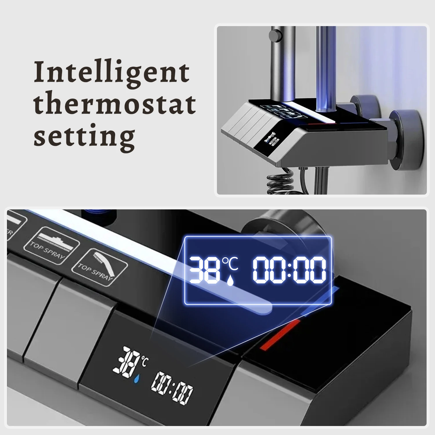 Juego de cabezal de ducha de baño, espejo de latón, grifo de bañera termostático, pantalla Digital, duchas calientes y frías para baños, Sistema de ducha - imagen 5