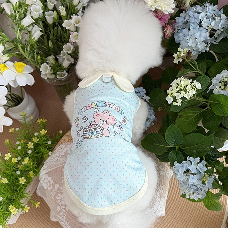 Chaleco con tirantes para perros, ropa de verano para mascotas, sudaderas con estampado de dibujos animados para cachorros, camisa transpirable para gatos, chaleco para mascotas, trajes Bichon Frise - imagen 3
