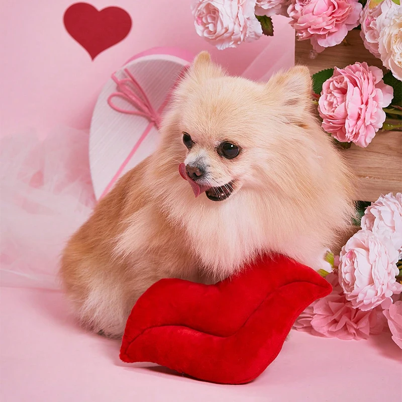 Juguete de peluche para mascotas, labios rojos, juego interactivo, boda, día de San Valentín, regalos de fiesta - imagen 3