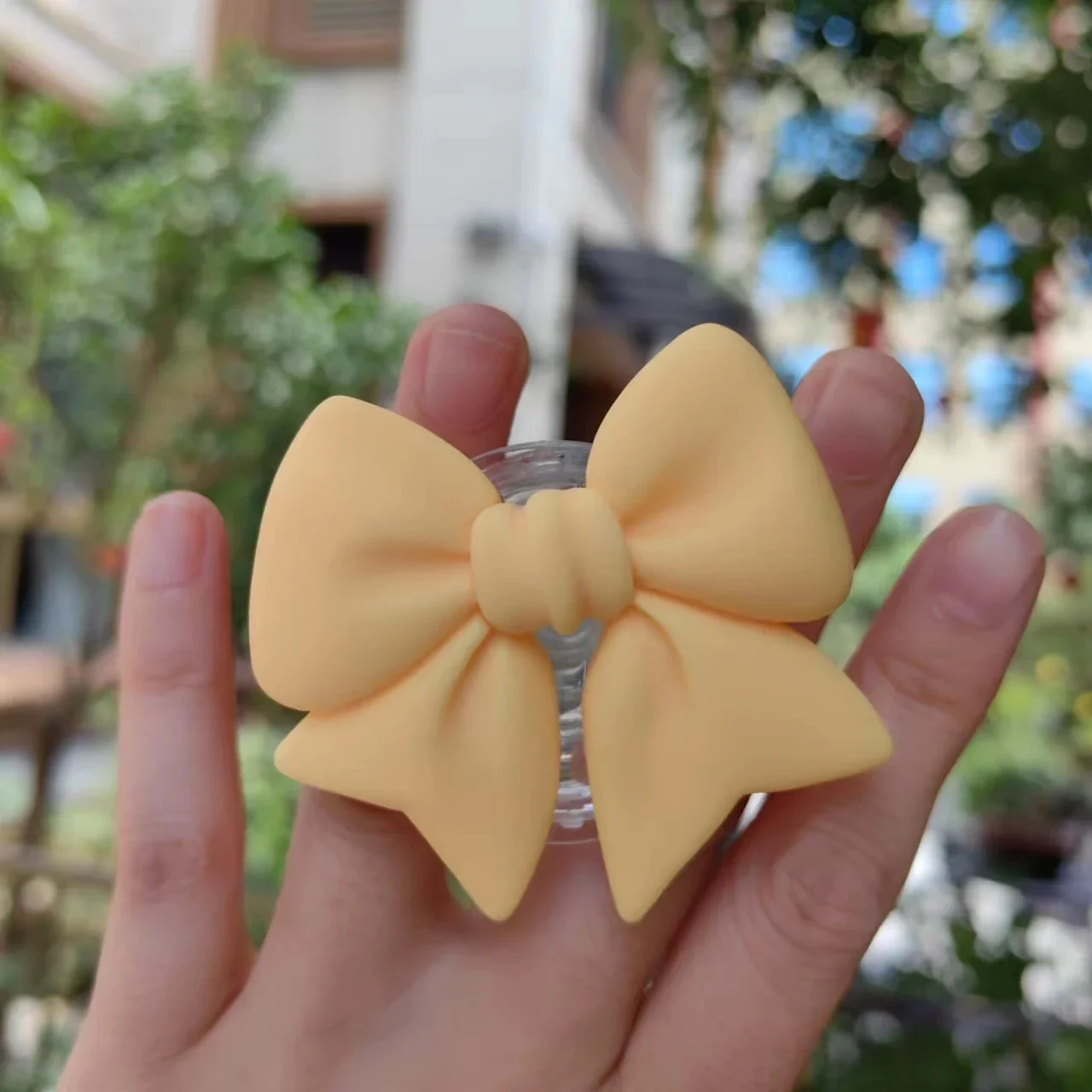 Soporte Universal para teléfono inteligente, accesorio de Color Macaron liso, con lazo, para chica coreana - imagen 4