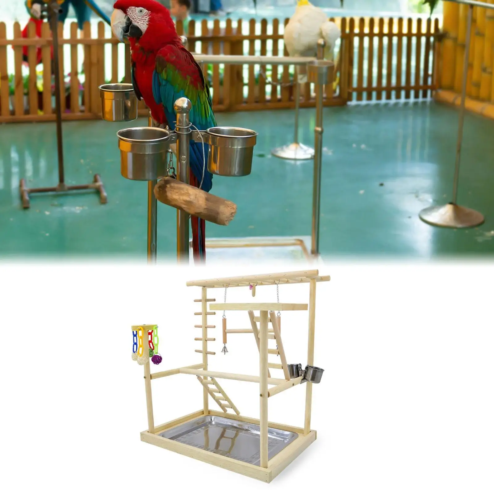 Parrot Playground Bird Play Stand,Parrot Perches Bird Play Gym Stand Wooden Parrot Perch Playstand for Parakeets Cockatiels
