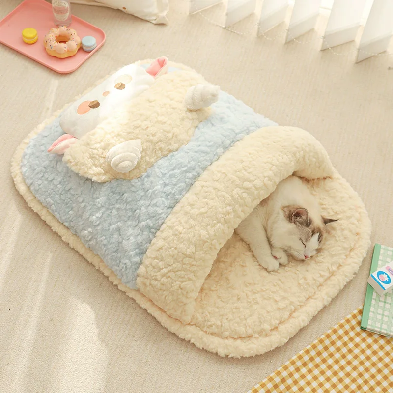 HOOPET Saco de dormir calmante para gatos para invierno, cama semicerrada de felpa súper suave con sensación segura para un acolchado de gatitos cálidos - imagen 2