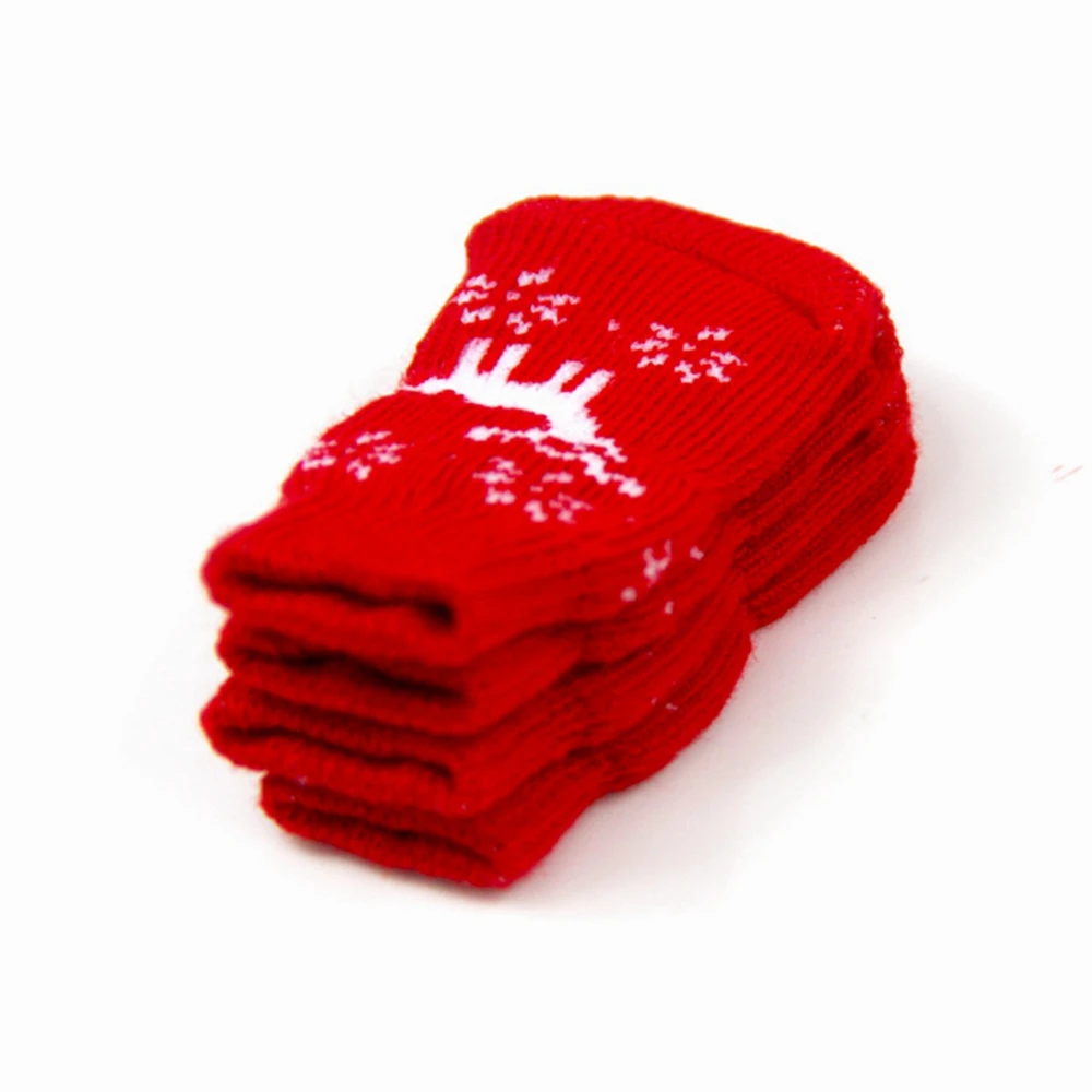 Calcetines antideslizantes de 4 piezas para perro, bonitos calcetines de interior, zapatos de punto de Navidad para cachorro, protección de pata para perros pequeños, cubierta de pie de gato - imagen 3