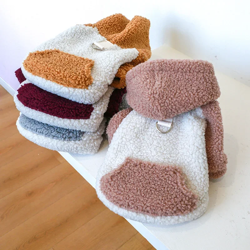 Sudadera con capucha de felpa cálida para mascotas, ropa de otoño e invierno, Color cálido para mantener el calor y resistente al frío, Sudadera con capucha de tracción de felpa de cordero - imagen 3