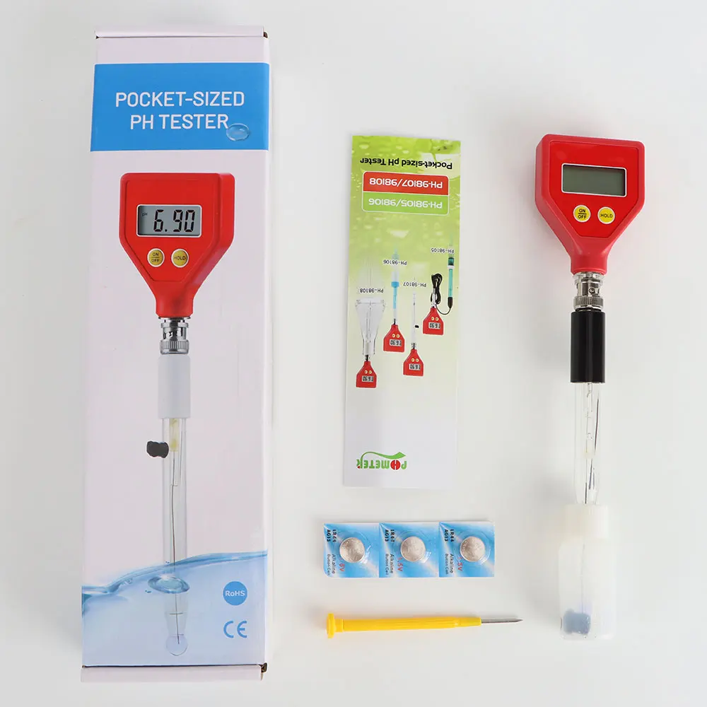 Medidor de pH PH-98108, electrodo de vidrio afilado, rango de medición de 0,00 a 14,00 pH para agua, alimentos, queso, leche, suelo, prueba de pH, 40% de descuento