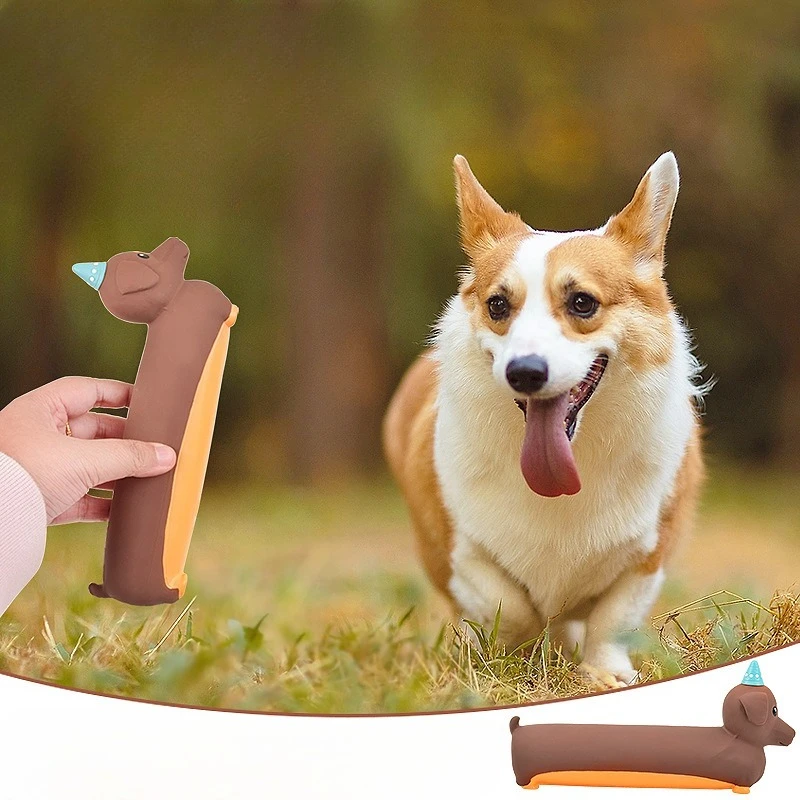 Juguete para masticar para perros, juguete interactivo chirriante de modelado de perro salchicha simulado de silicona, accesorios para perros resistentes a mordeduras - imagen 2