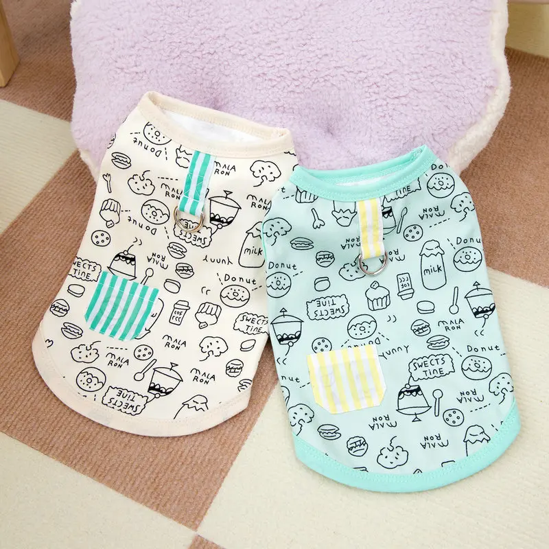 Camisas para perros, verano, dibujos animados, comida, Graffiti, chaleco fino para perros, camiseta para cachorros, ropa para gatos, Chihuahua Yorkie, chaleco para perros y niñas, ropa para perros