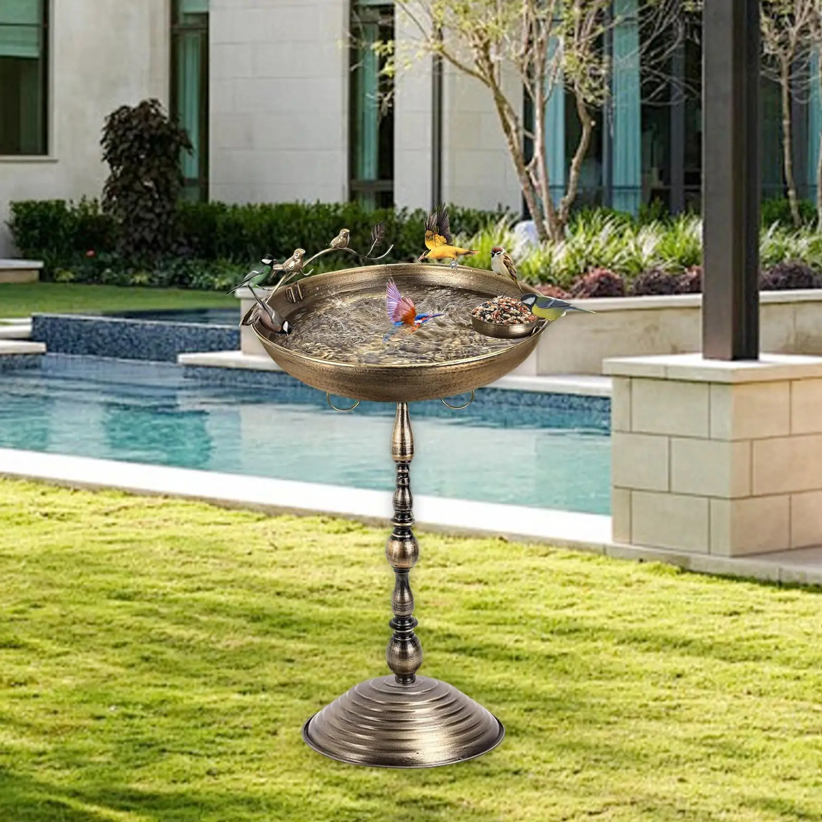 Cuenco de Metal para baño de pájaros, estación de alimentación desmontable, regalos, comedero para pájaros, cuenco alimentador para baños de pájaros para Patio, jardín al aire libre - imagen 3