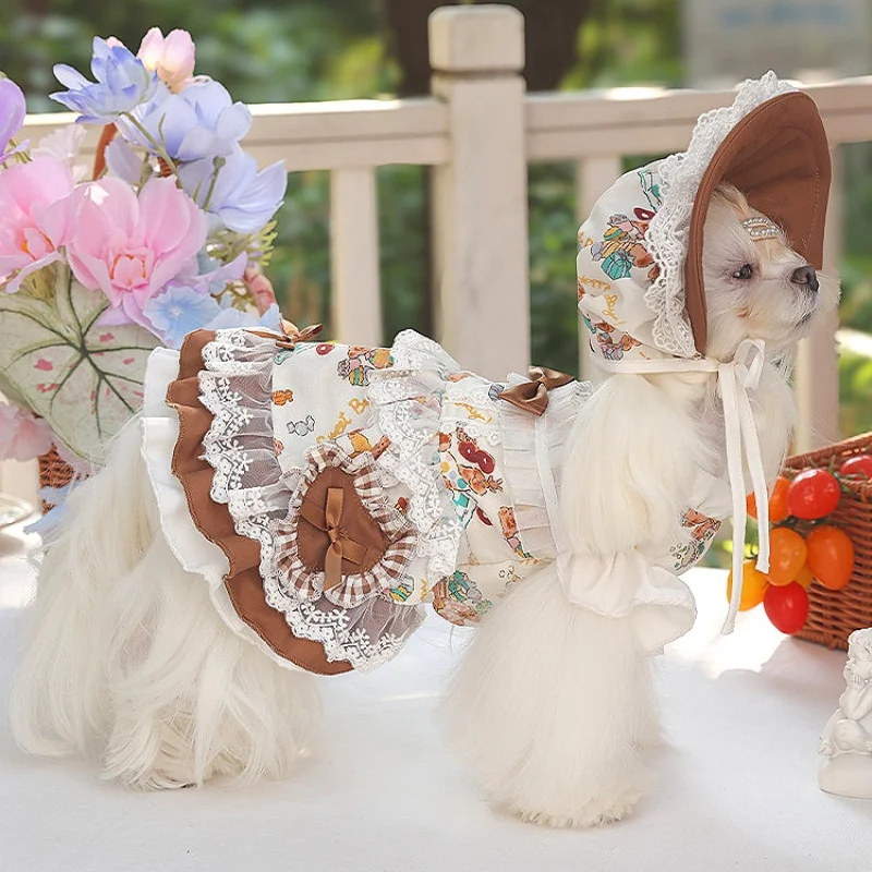 Vestido para mascotas de inspiración vintage con sombrero, vestido para mascotas con adornos de encaje y sombrero a juego, falda de tul para mascotas, vestido tutú para mascotas, ropa de fiesta para perros - imagen 2