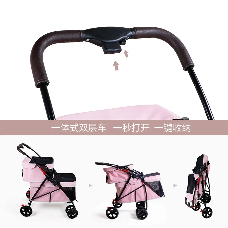 Carro para mascotas de doble capa, ultraligero y plegable, gran espacio, cochecitos de viaje para perros y gatos, suministros para perros - imagen 4