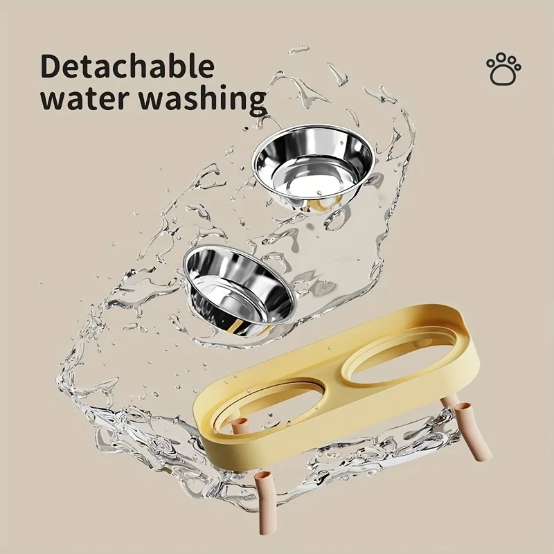 Alimentador de doble cuenco de gran altura, el diseño integra agua y comida. Fabricado en cuenco interior de acero inoxidable. Adecuado para gatos y perros. - imagen 3