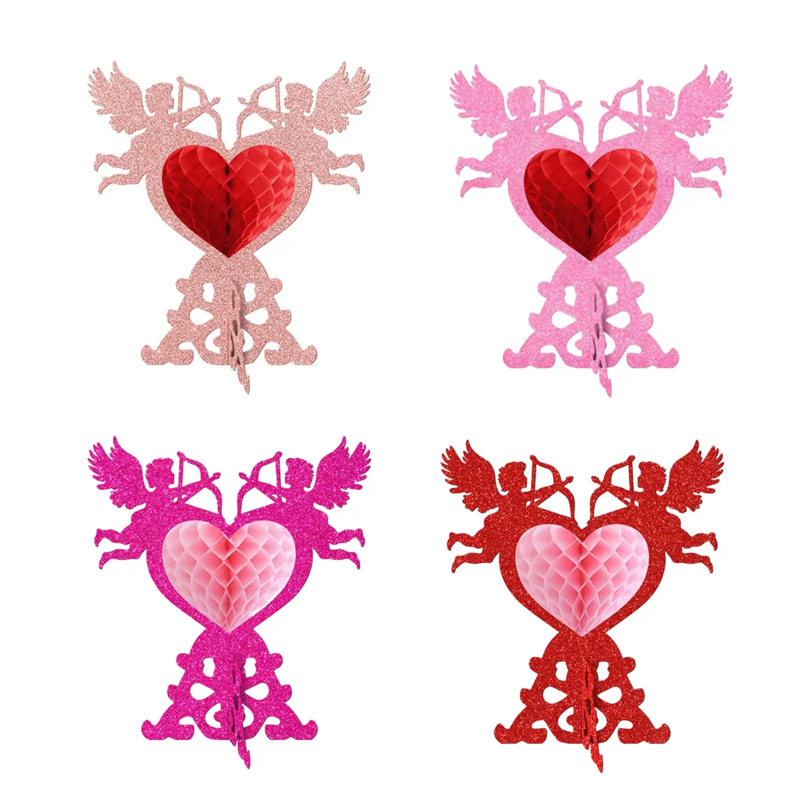 4 Pieces Valentine Honeycomb Centerpieces Table Centerpieces DIY Romantic Heart Red Pink for Wedding Anniversary