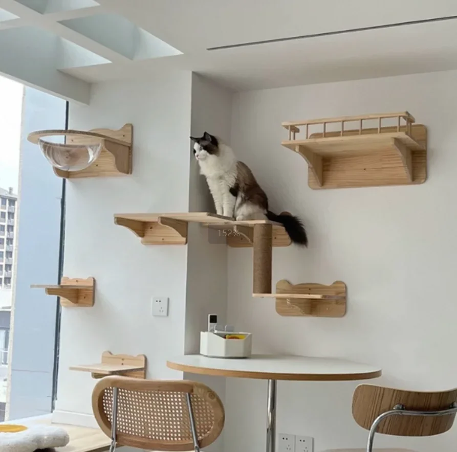 Rascador de pared para gatos – Plataforma, puente y cama acogedora - imagen 4