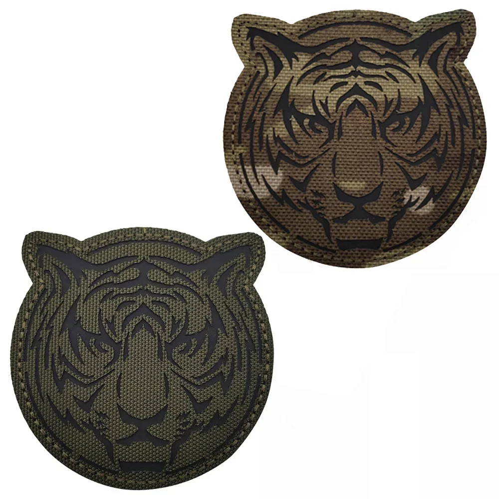 Parche reflectante de cara de leones, insignia para brazalete que brilla en la oscuridad, apliques de adorno, parches tácticos militares de camuflaje