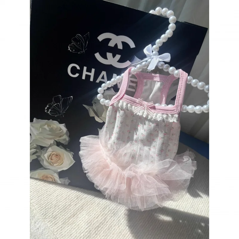 Ins lindo vestido para mascotas perro verano/gato vestido de tirantes Estilo Princesa Teddy Yorkshire vestido de malla Puff lindo vestidos para perros pequeños - imagen 3
