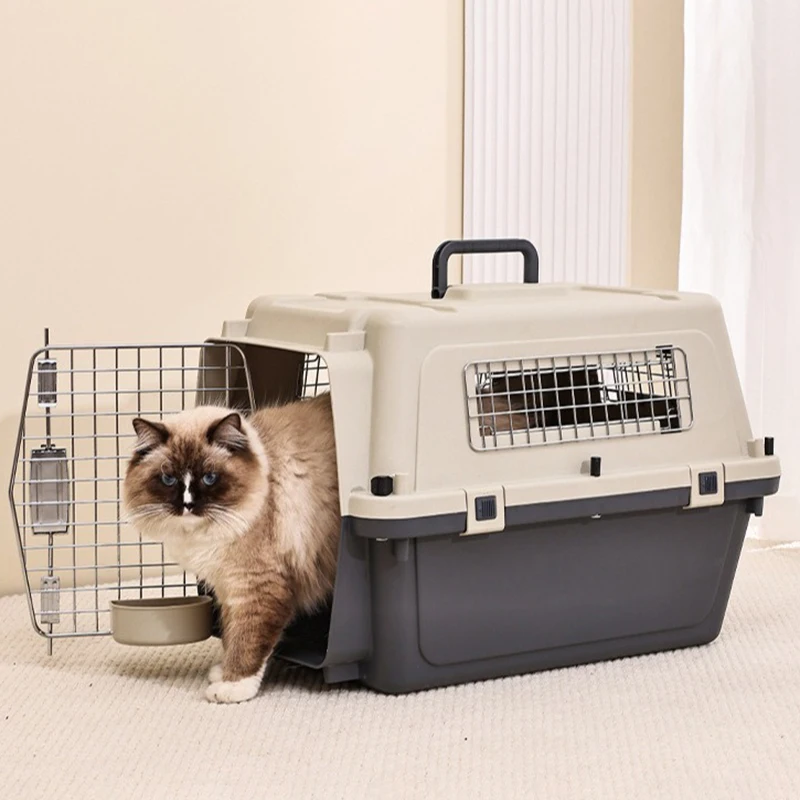 Transportín para gatos de línea aérea con tazón de comida, jaula para gatos transpirable de viaje, jaula para perros portátil de aviación grande, transportadores para mascotas en avión - imagen 3