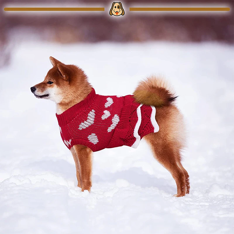 Ropa para mascotas, suéter cálido de invierno para perros, vestido de punto, chaleco, jersey de cuello alto, abrigo para perros pequeños y medianos, falda para cachorros, ropa - imagen 4