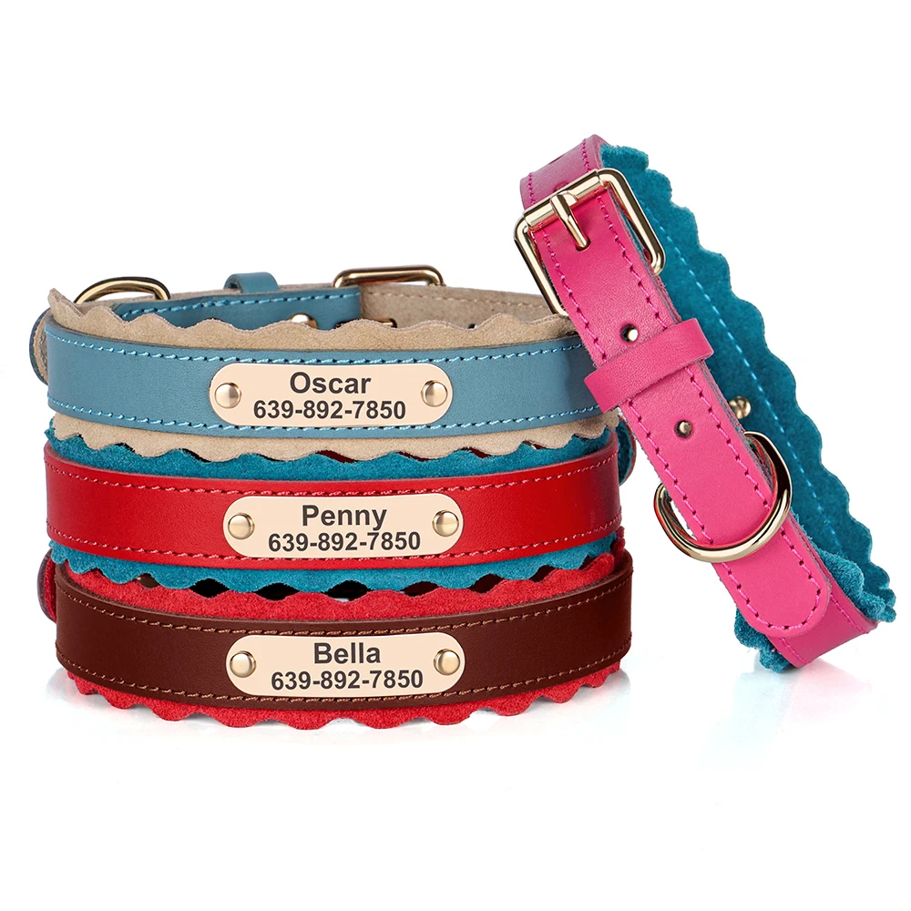 Collar de cuero personalizado para perros pequeños y medianos, Collar de identificación de mascotas, acolchado suave, ajustable, Bulldog - imagen 3