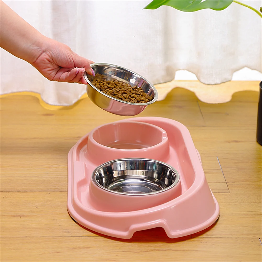 Cuenco doble antideslizante de acero inoxidable para perros, suministros de alimentación para cachorros y gatos, contenedor de almacenamiento de agua y comida, plato para beber para mascotas, alimentador - imagen 3