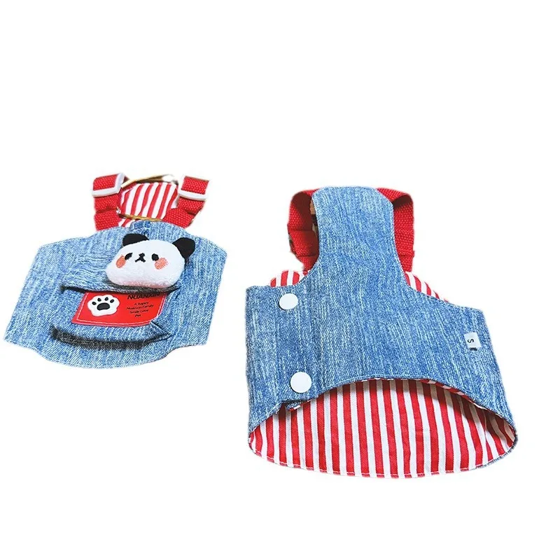 Lindo chaleco con arnés para perro con diseño de Panda, conjunto de camisa con sombrero, traje para paseos al aire libre, ropa elegante y funcional para mascotas para perros pequeños