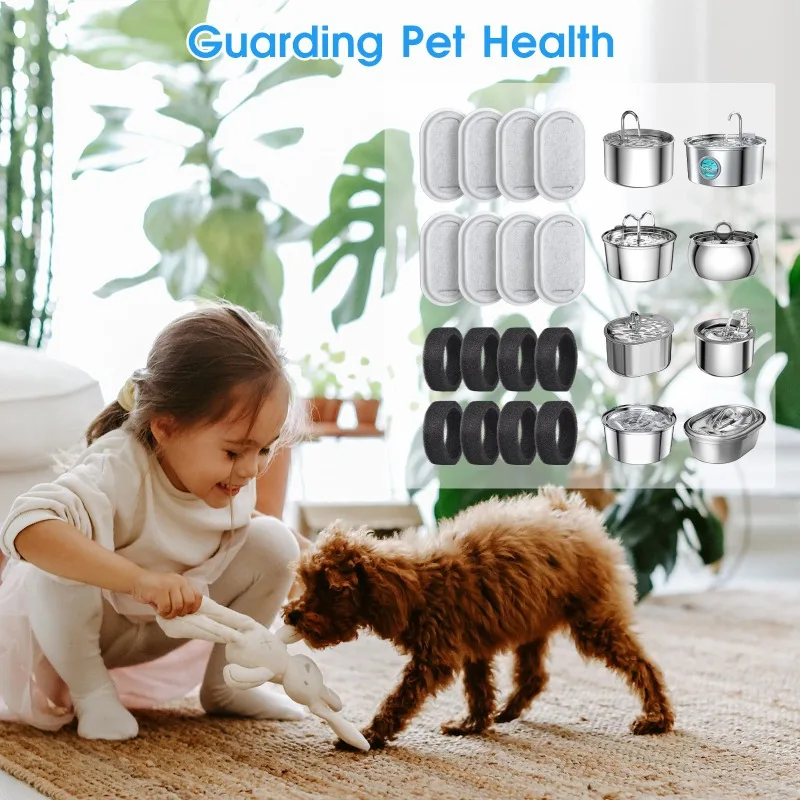 Paquete de 8 filtros de repuesto, juego de esponjas prefiltro para fuente de agua para mascotas de flujo de agua ajustable de acero inoxidable de 108/3,2l y 67oz/2l - imagen 5