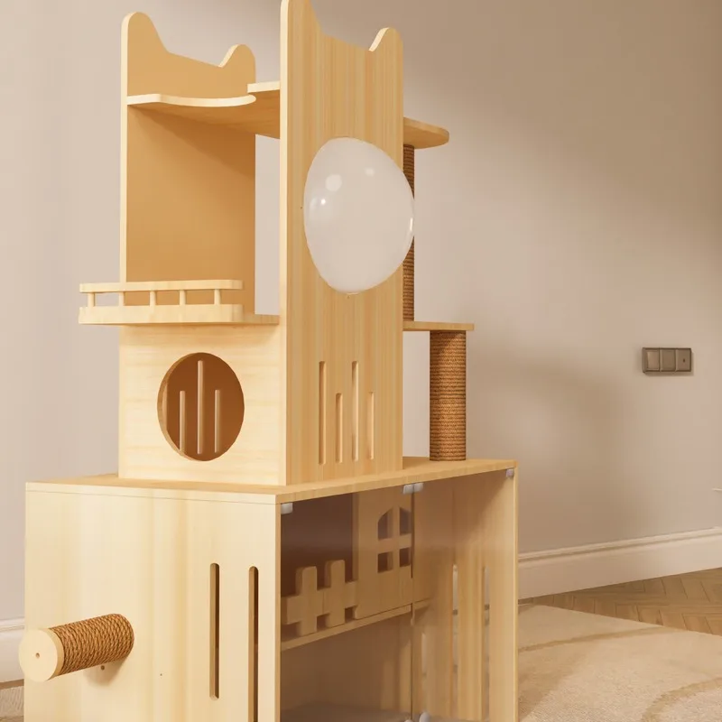 Gabinete de madera maciza para gatos, juguetes domésticos multicapa para gatos, jaula de madera, nido para ganado de mascotas, productos, suministros, muebles, rascadores - imagen 4