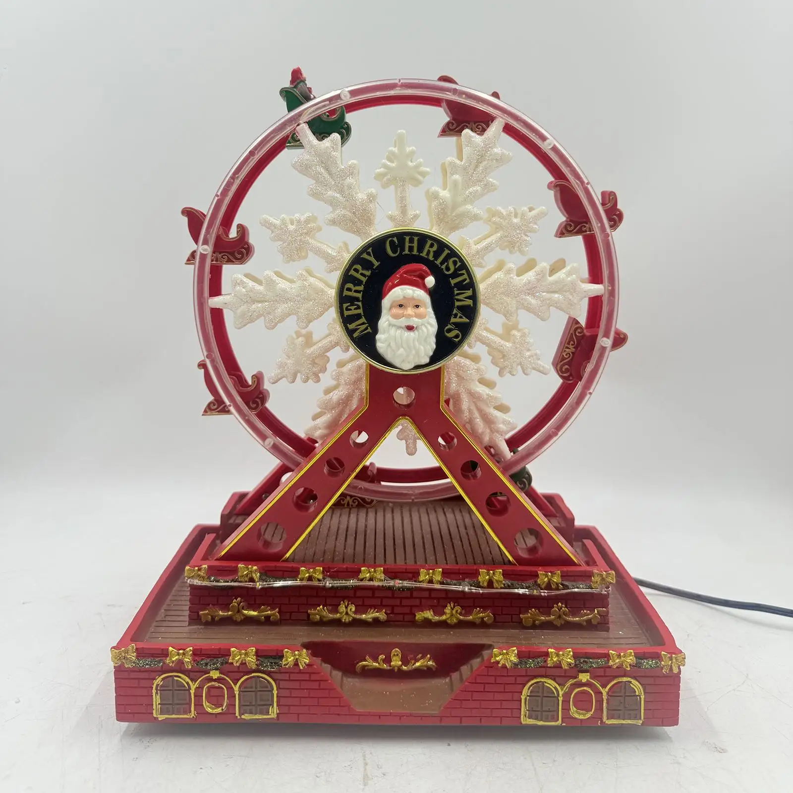 Rotating Ferris Wheel Sculpture Resin Christmas Tabletop Decoration Musical Box Ornament for Living Room Interior