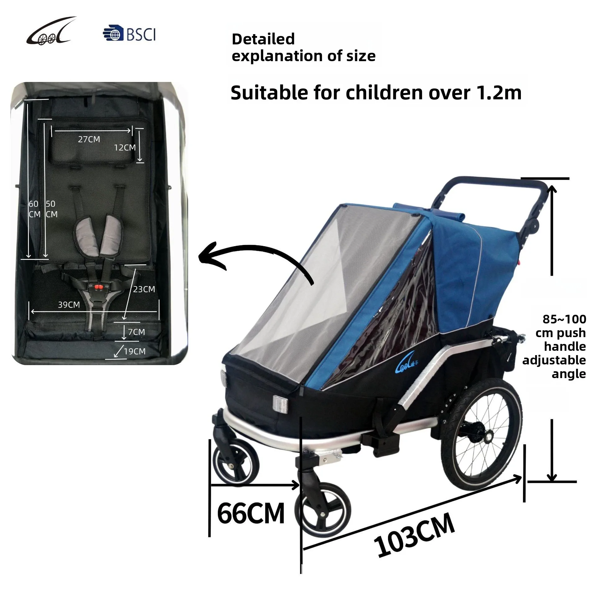 Carro de viaje para mascotas, artefacto de viaje para un solo niño, remolque de bicicleta, vehículo utilitario absorbente de golpes de aleación de aluminio - imagen 2